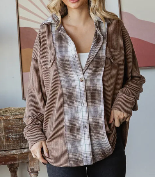 Ribbed Flannel Top