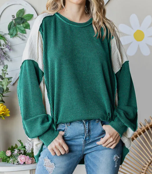 Ribbed Green Colorblock Top