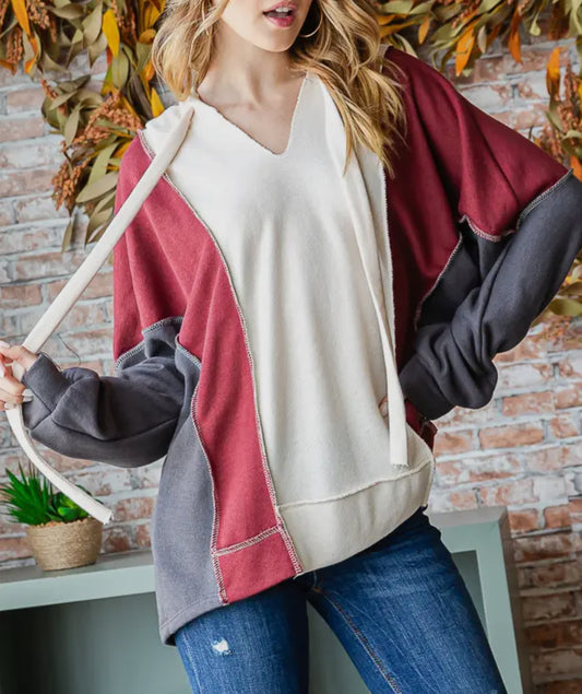 Red & Grey Colorblock Hoodie